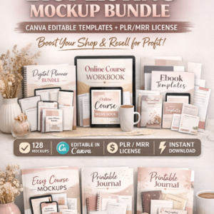 128 Etsy Listing Mockup Bundle | Canva Editable Templates + PLR & MRR License