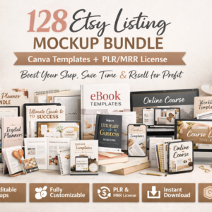 128 Etsy Listing Mockup Bundle | Canva Editable Templates + PLR & MRR License