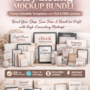 128 Etsy Listing Mockup Bundle | Canva Editable Templates + PLR & MRR License