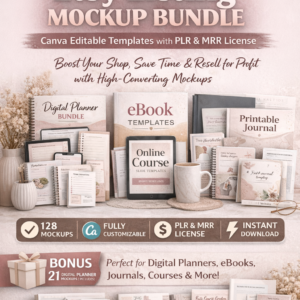 128 Etsy Listing Mockup Bundle | Canva Editable Templates + PLR & MRR License